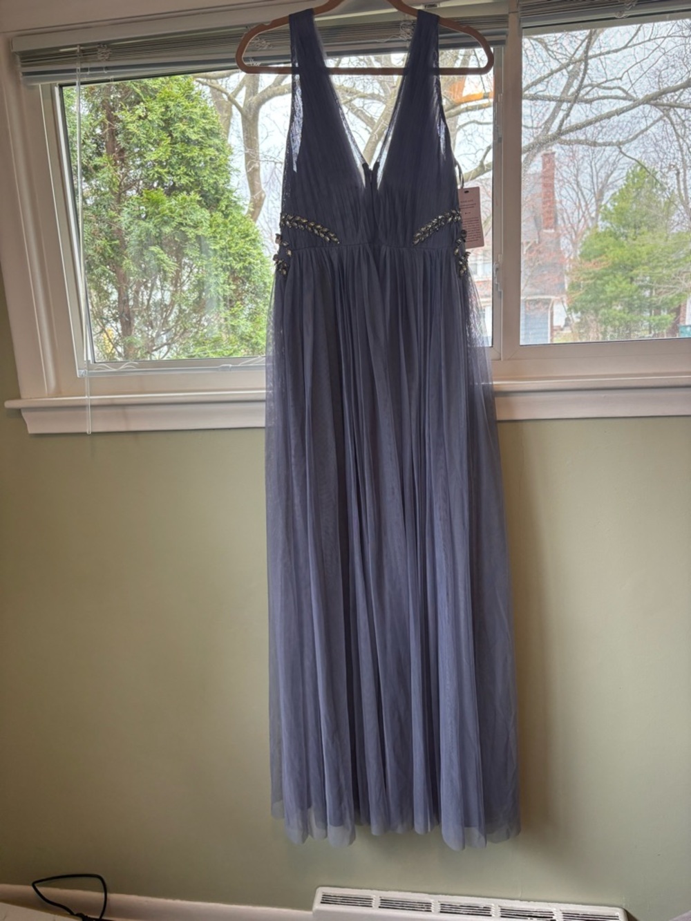 BHLDN Slate Blue Tulle Gown with Metallic Floral Embroidery NWT - Picture 8 of 9